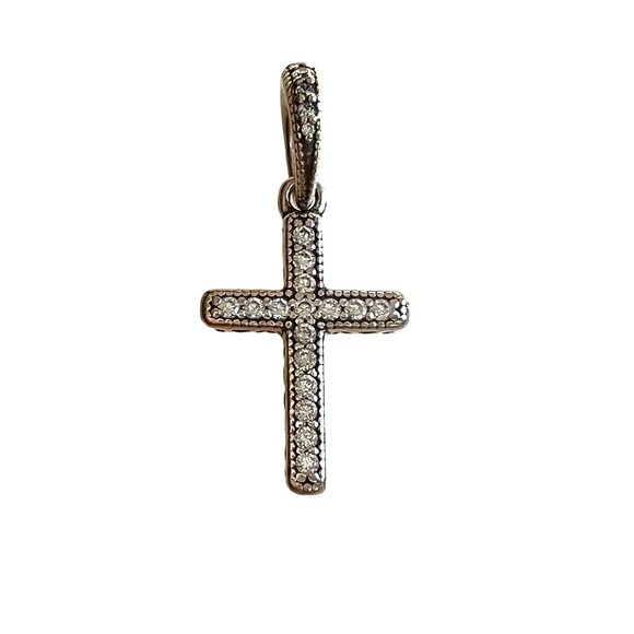 Pandora Sterling Silver Sparkling Cross Pendant Cubic Zirconia Charm - Picture 3 of 5